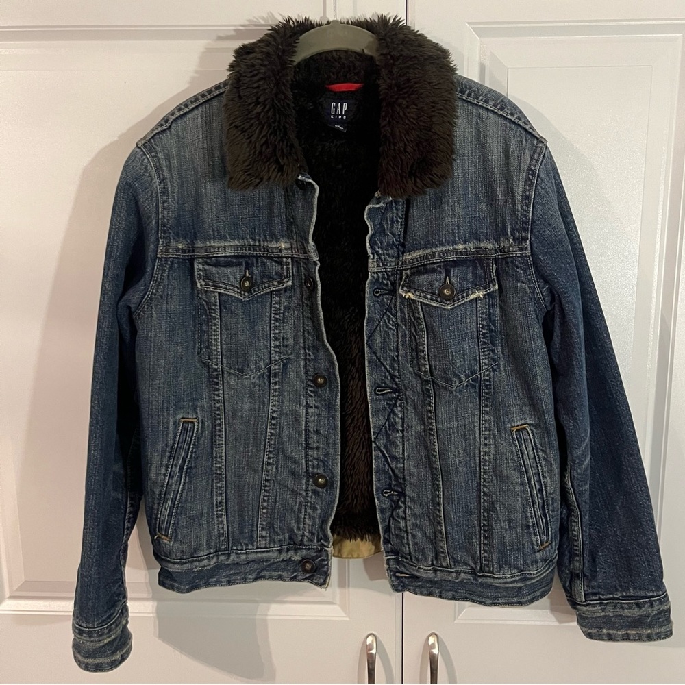 Vintage Gap Denim Jacket Brown Fur Lined and Collar- XXL 14/16